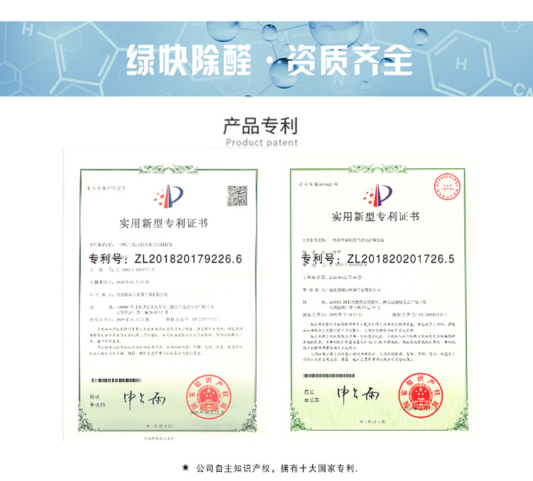 绿快光催化光触媒全效熏蒸液3.0产品专利资质